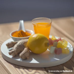 Rezept für Ingwer Orange Zitrone Kurkuma Shot Bild