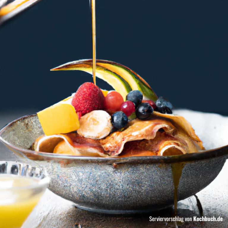 Pancakes-Bowl mit Früchten und Ahornsirup Bild