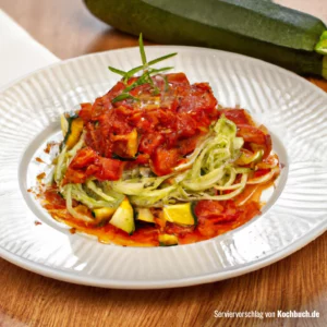 Rezept für Spaghetti mit Zucchini Tomaten Sauce Bild